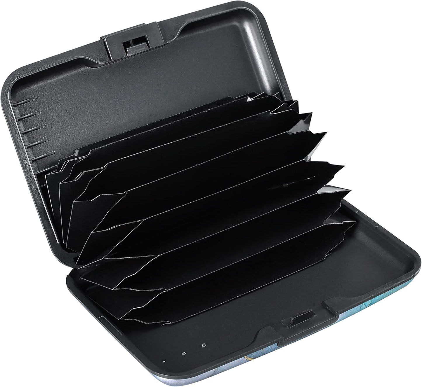 ELFISH Mini RFID Aluminum Wallet Credit Cards Holder Business Card Case Metal ID Case for Men Women（Blue Purple Marble