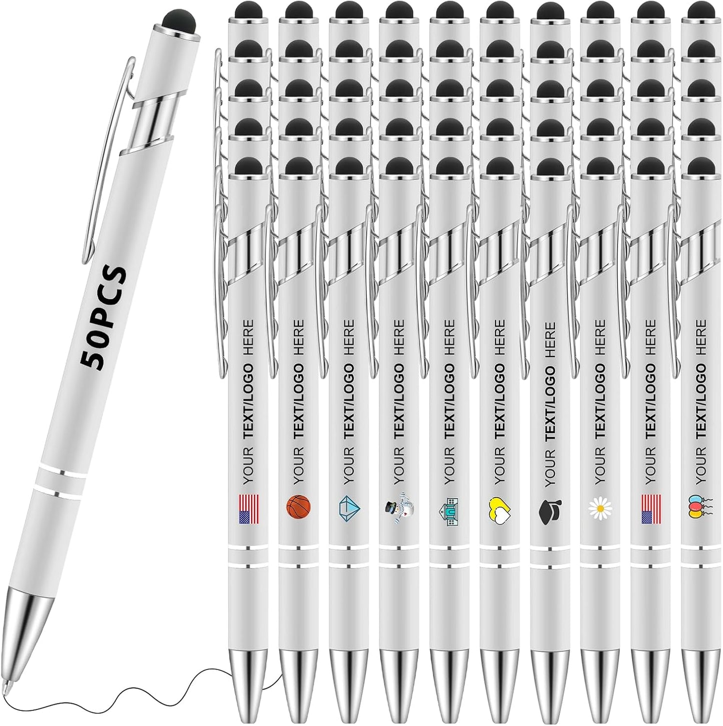 Personalized Pens 50pcs with Stylus Custom Ballpoint Pens in Bulk Engraved with Logo Text Personalized Bulk Black Ink for Office College Business