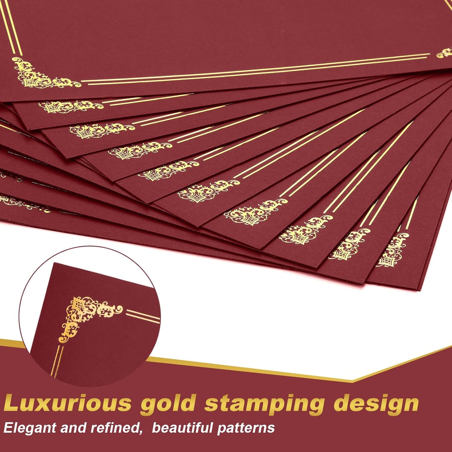 Fainne 120 Packs Certificate Holders Bulk, Diploma Covers Gold Foil Border, Document Covers for Letter Size 8.5x11 Award Certificates, Cardstock, Document Papers, Paper Card Stock(Red)