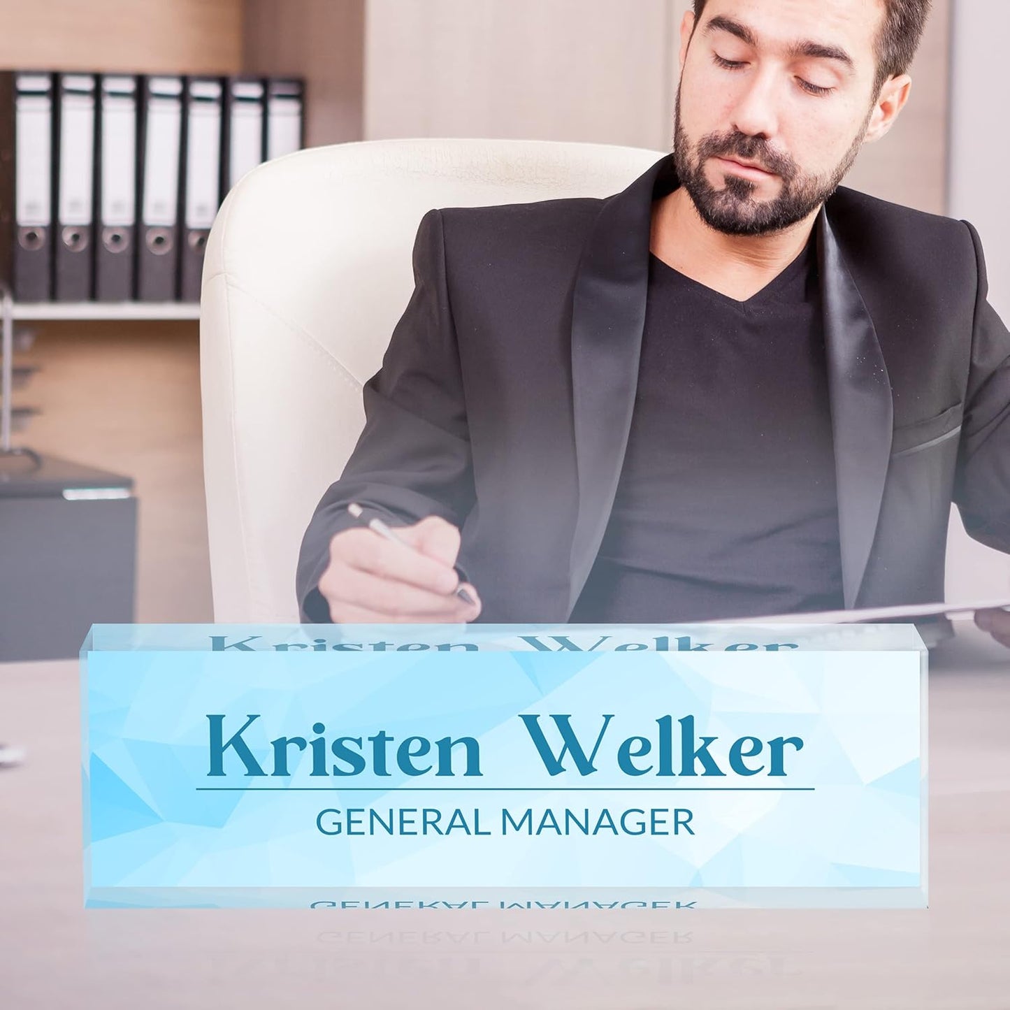 Desk Name Plate Personalized, Premium Business Modern Blue Acrylic Desk Name Plate, Personalized Name Plate for Desk, Office Decor for Women or Men Coworkers, Boss, Employee, Teacher(Blue 1)