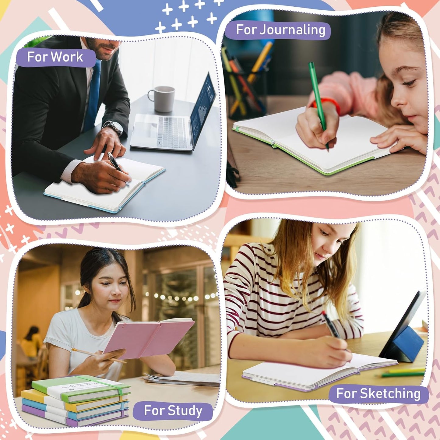 10 Pack Bullet Dotted Journal Notebook Bulk, A5 Dot Grid Notebook with 100 GSM Paper, Leather Hardcover Dotted Journal with 160 Pages for Women Men Writing Journaling Planning, 5.7 x 8.3 Inch