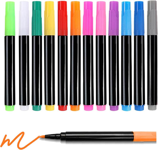 12-Color Markers for Doodle Glow，Neon Dry Erase Markers for Led Drawing Board, Non-Toxic Erasable Chalk Marker for Clear Acrylic Calendar, Mirror, Window, First Day Of School Sign