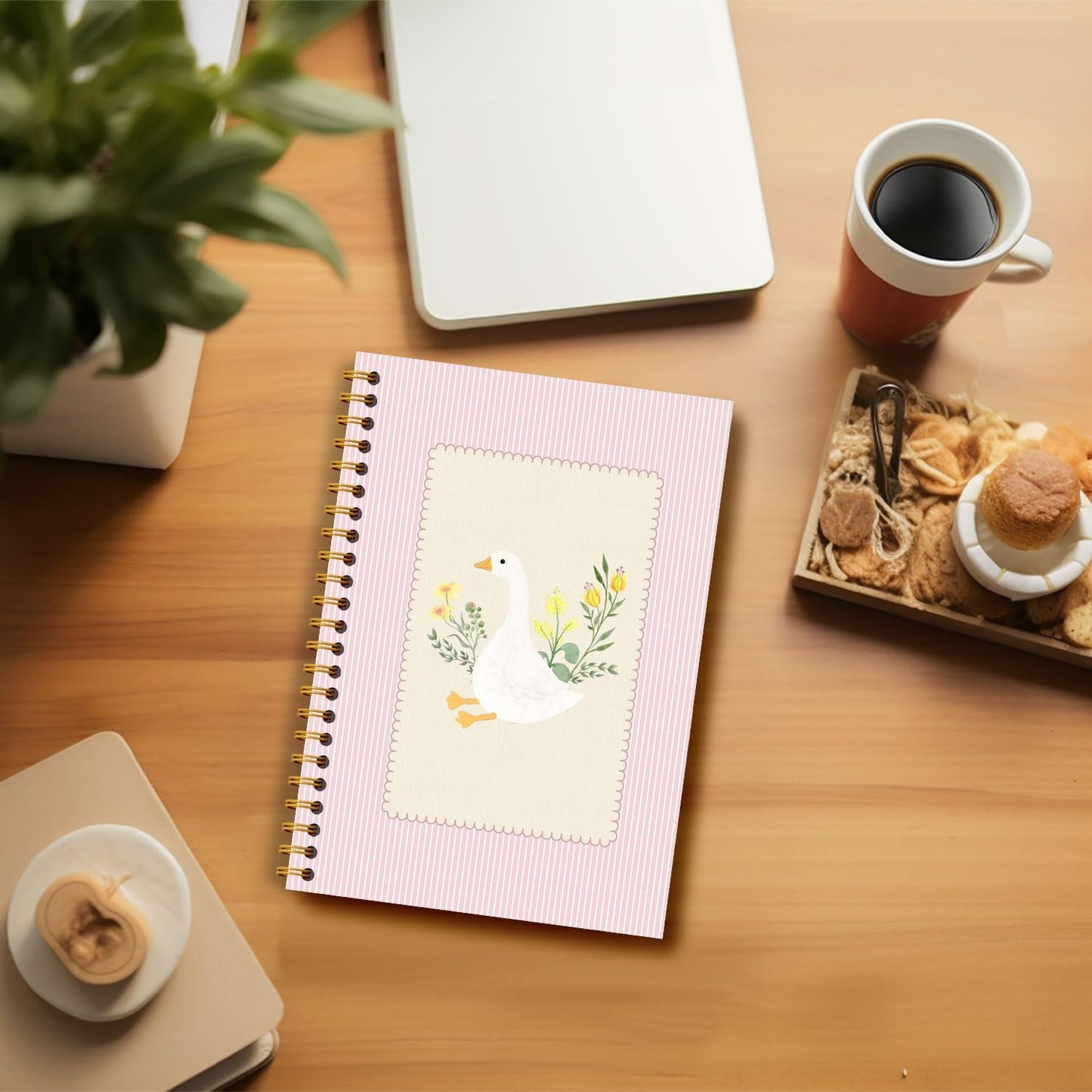 Guymn Pink Floral Goose Notebook, Preppy Aesthetic Goose Journal for Kids Girls, Geese Animal Lover Gifts Hardcover Spiral Notebooks Journals 5.5x8.3 Inch