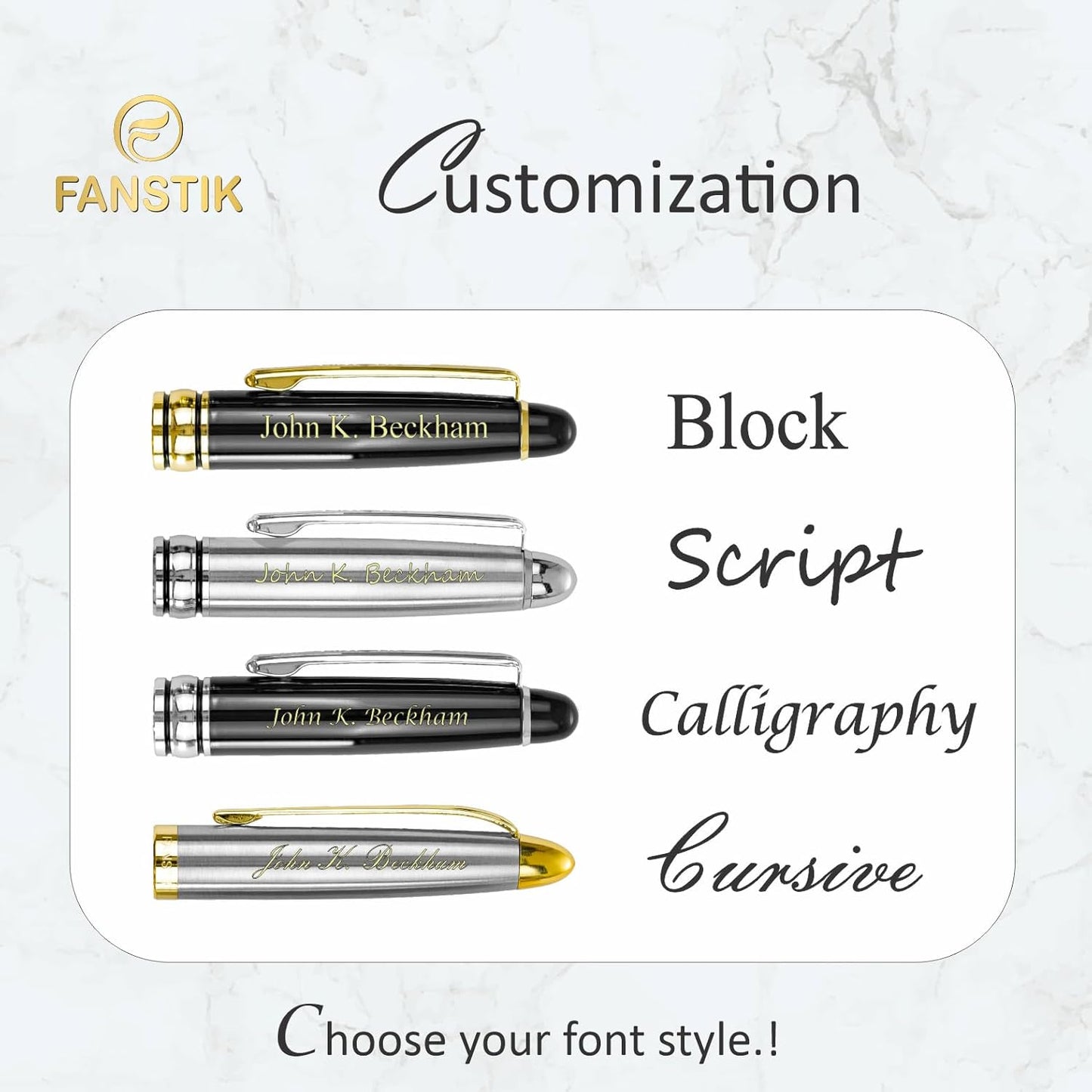 Customized RollerBall pen with name (MADE IN USA), stainless steel, black and gold, luxury engraved pen personalized for men and for women. (RollerBall Black-Gold)