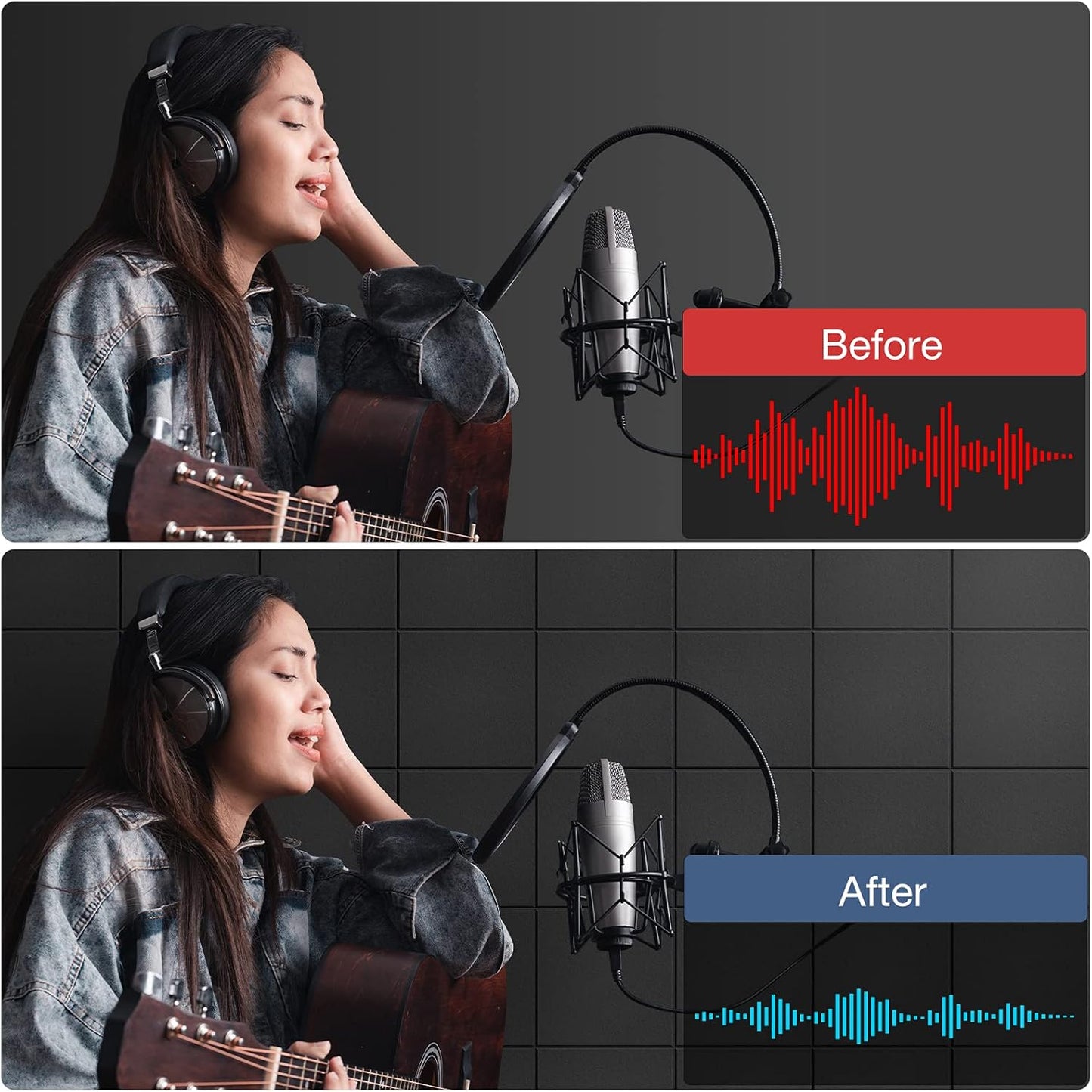 12 Pack Self-Adhesive Acoustic Panels, 12" X 12" X 0.4" High-Density Polyester Sound Proof Foam Panels for Walls, Soundproof Wall Panels for Home & Office (Black)