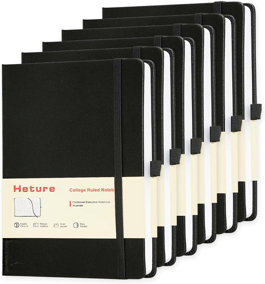 Hardcover Notebooks, 6 Packs A5 Lined Journals Notebook for Writing 160 Pages, 8.2 x 5.5 inch, Black Classic Ruled Notebooks for College/Work/Travel (Black-6 Pack)