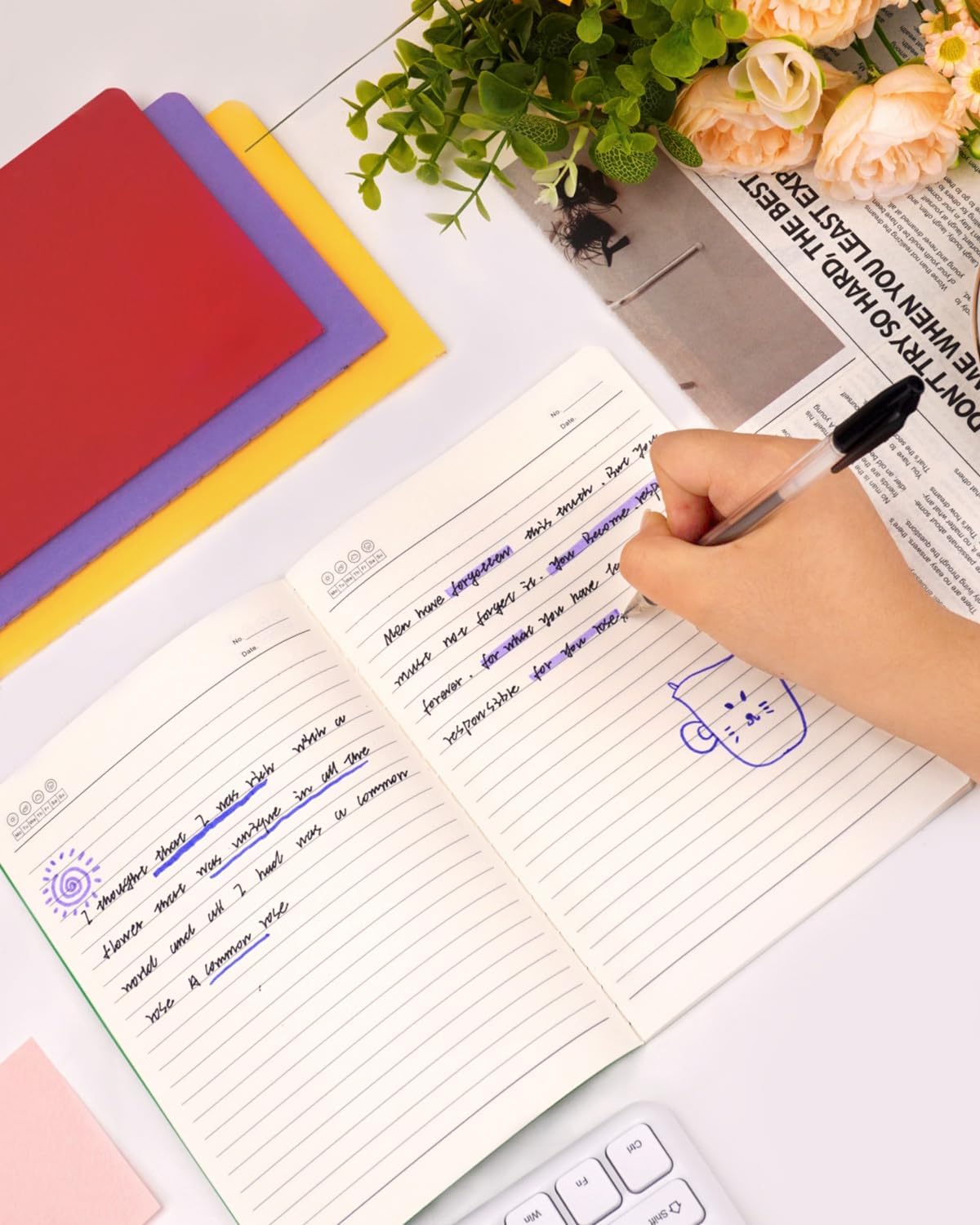 Dynta A5 Lined Notebooks Bulk 5.5 x 8.3 Inches Small Journals 30 Packs College Ruled Colored Soft Cover and Thick Paper for School or Office, 30 Sheets/60 Pages, 10 Colors