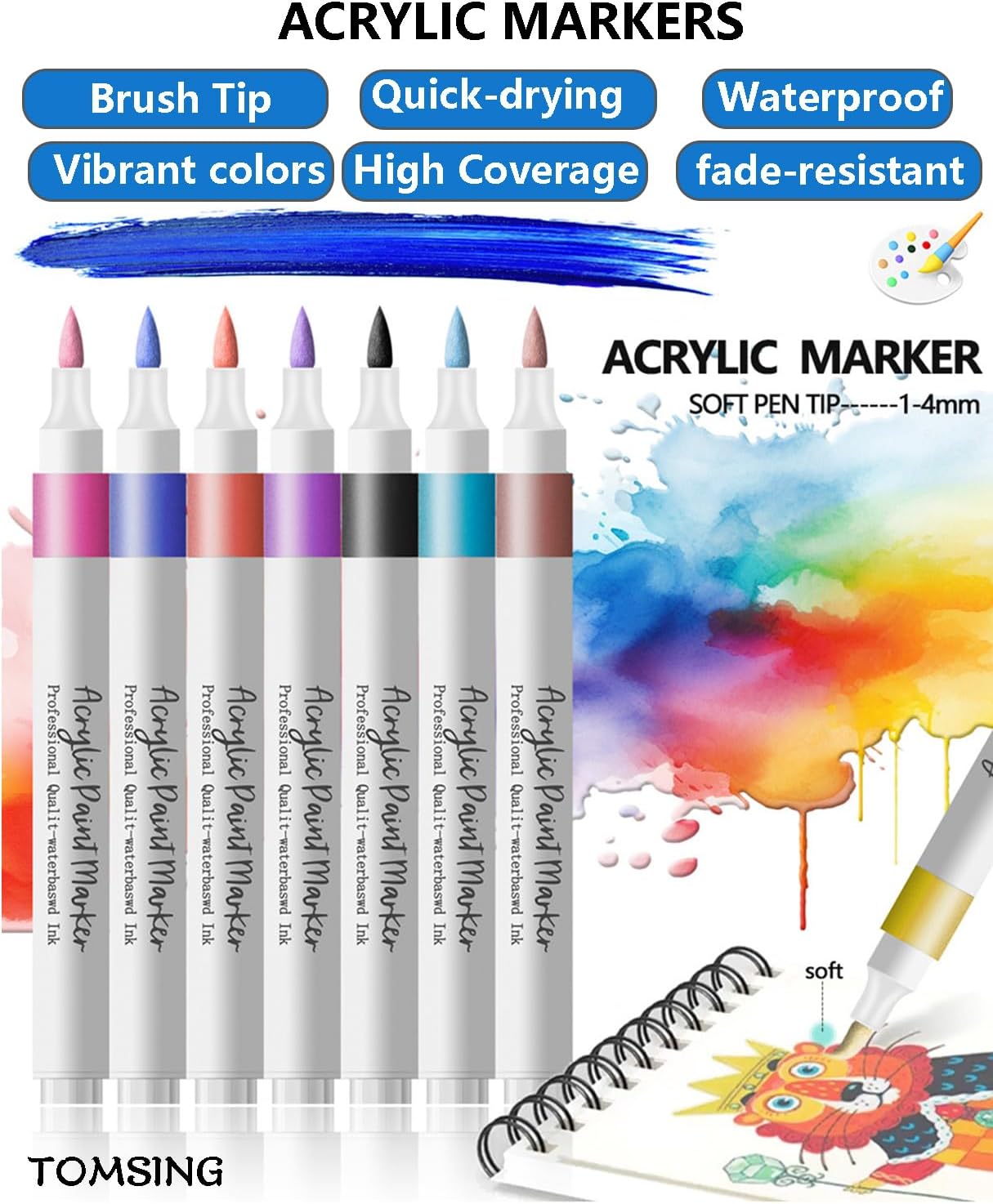 36 Colors Brush Markers Pens,Water-based Ink and Quick-Drying,Painting Supplies Perfect for Plastic Sheets Fabric Bags Ceramics Stone Pottery Wood and Handmade Crafts（36 Colors）