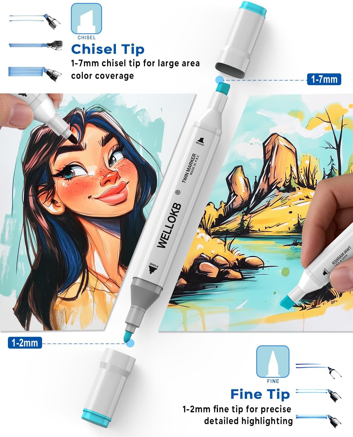 Alcohol Markers, 100 Colors Dual Tip Art Markers for Coloring, Drawing, Illustrations, Book Painting, Alcohol Based with Carrying Case for Adult Kids