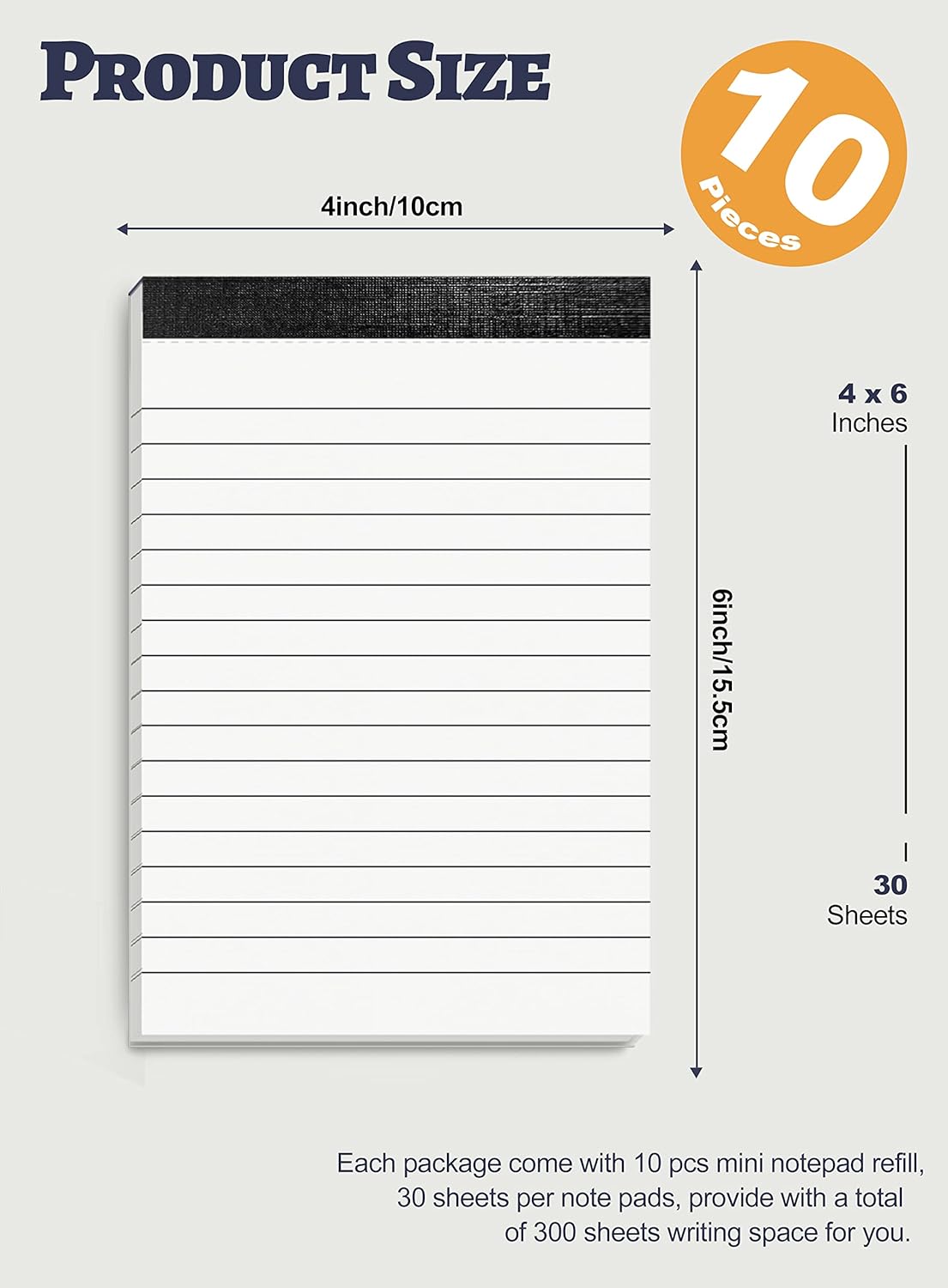 10 Pack Notepad Small Lined Writing Notepads 4 x 6 Inch Memo Pads Refills Paper Tear off Note Pads 4 x 6” Scratch Pads Server Writing Pad Small Notebook with 30 sheets in Each Pad for School Office