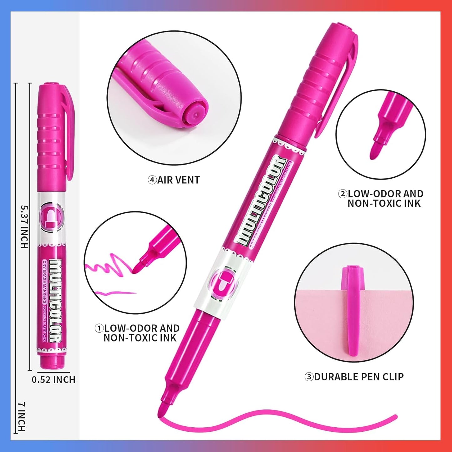 Dry Erase Markers, Fine Tip Whiteboard Marker, Low Odor Dry Marker, Fine Point Markers are pecfect for Whiteboard Mirrors Glass, Assorted Color Markers for School Office Home (48 Pack 8 Colors)