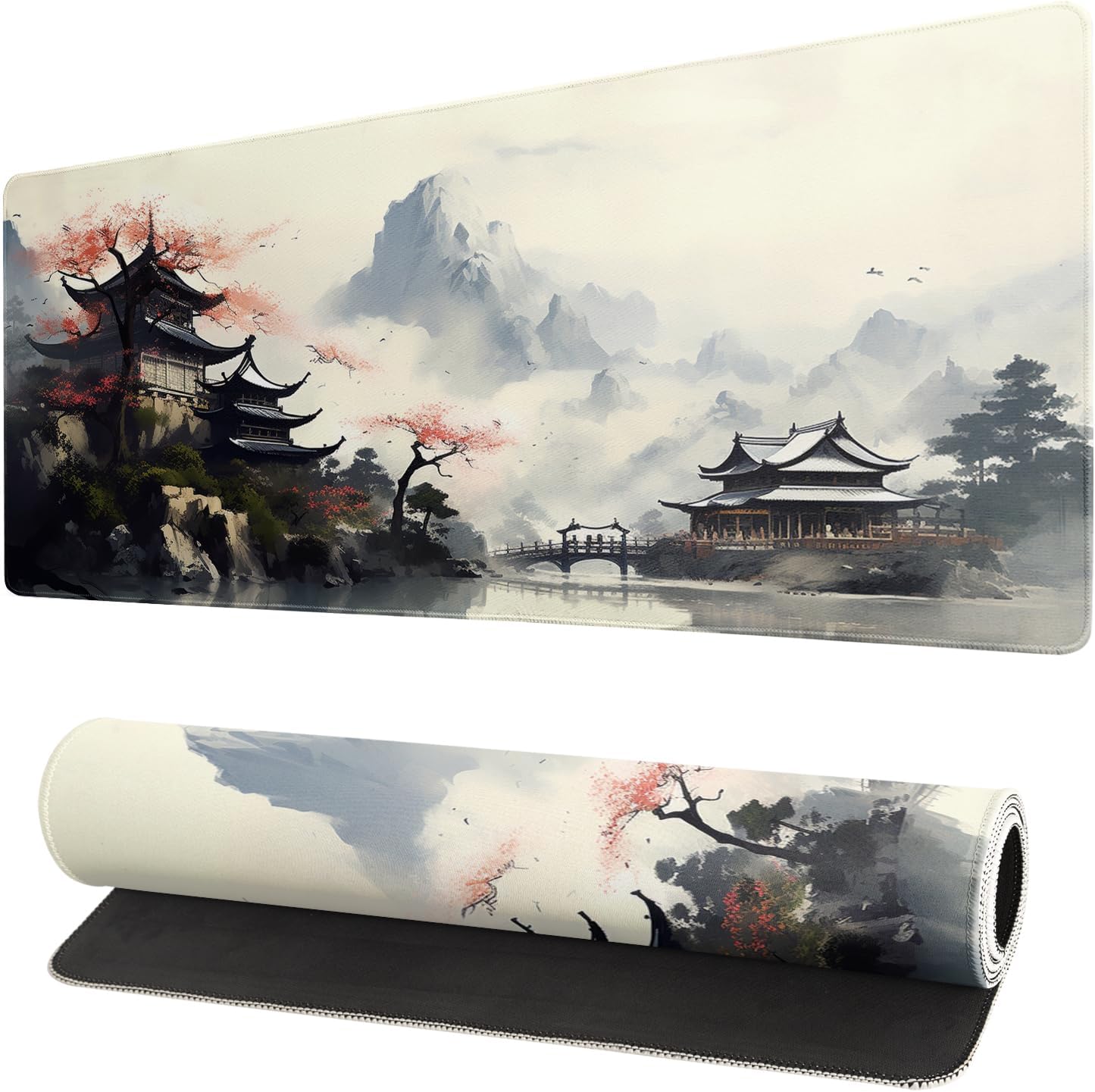Desk Mat, Watercolor Desk Pad Mat, Desk Matt for Desktop, XL Large Mouse Pad for Desk, Anti-Slip Big Mousepad with Stitched Edges, Keyboard Pad Mouse Mat for Gaming Office (Cherry Blossom 2)
