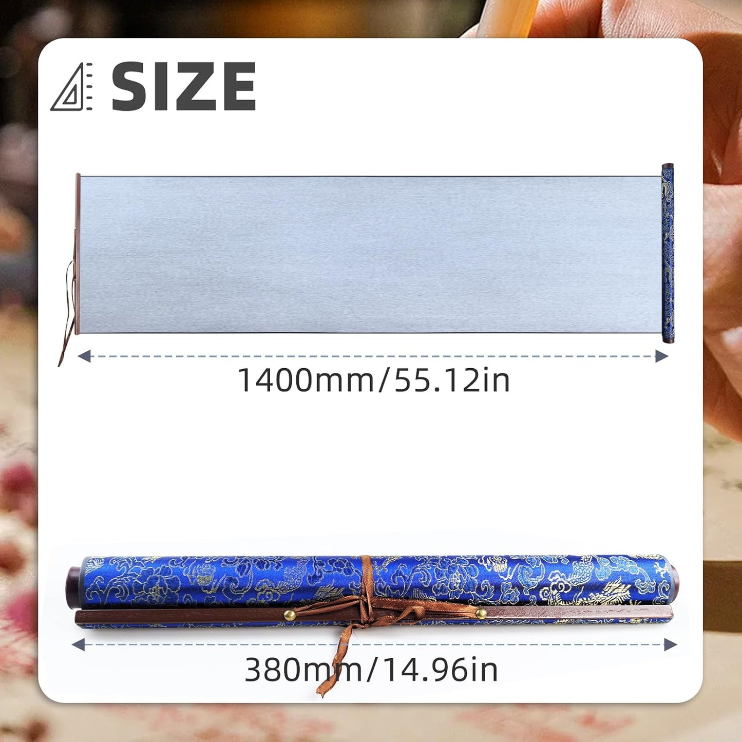 Flylin Calligraphy Cloth,Reusable Chinese Calligraphy Practicing Tool,Magic Water Painting Paper,Water Writing Cloth Scroll for Beginners Practice(Blue,55.1"x15")