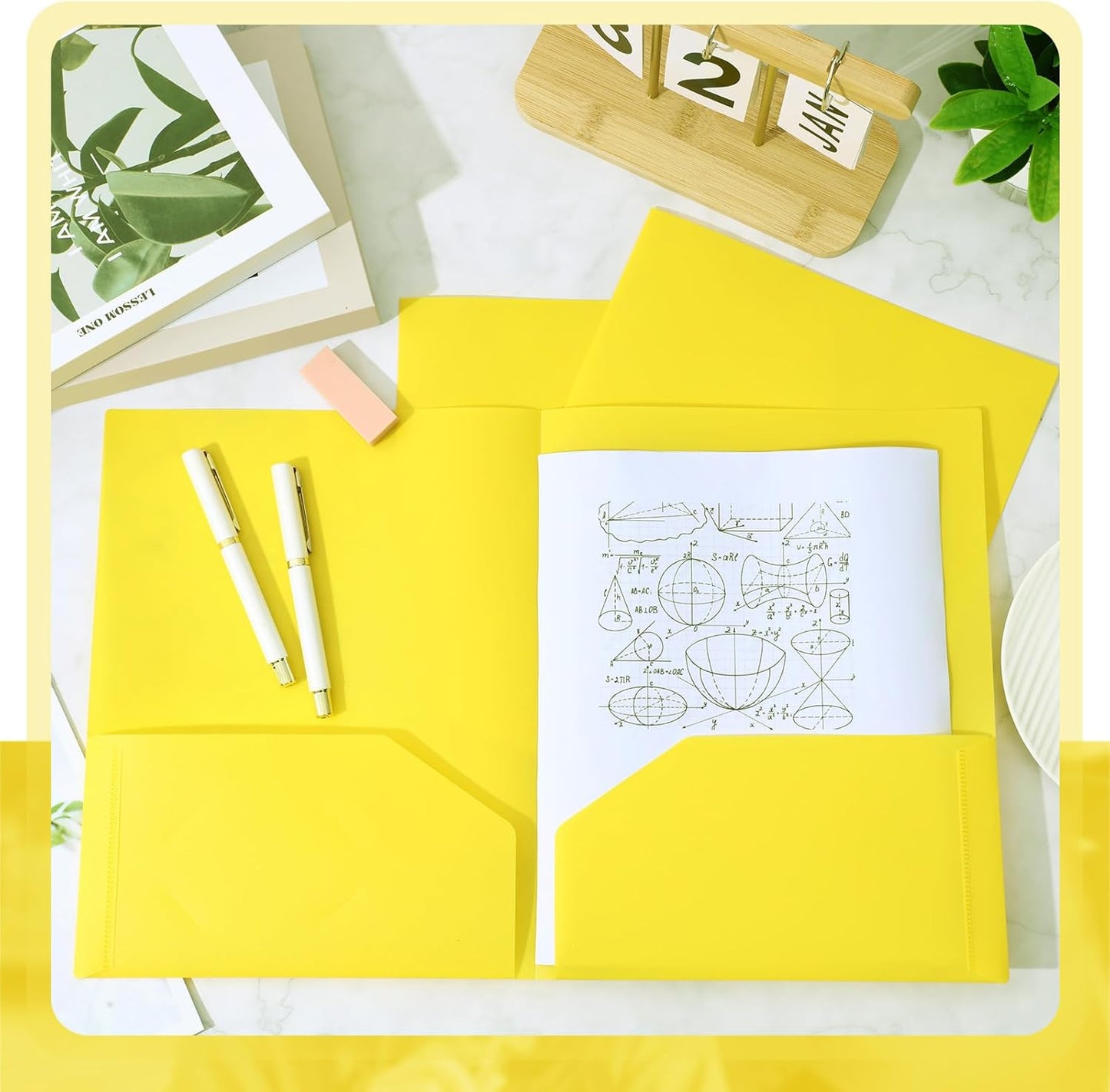 Gueevin 150 Pcs Plastic Folders with Pockets, Two Pocket Folder Fit 8.5 x 11 Inch Letter Size Paper, Heavy Duty School Folders Business Card Holder for Home Office School Bussiness (Yellow)