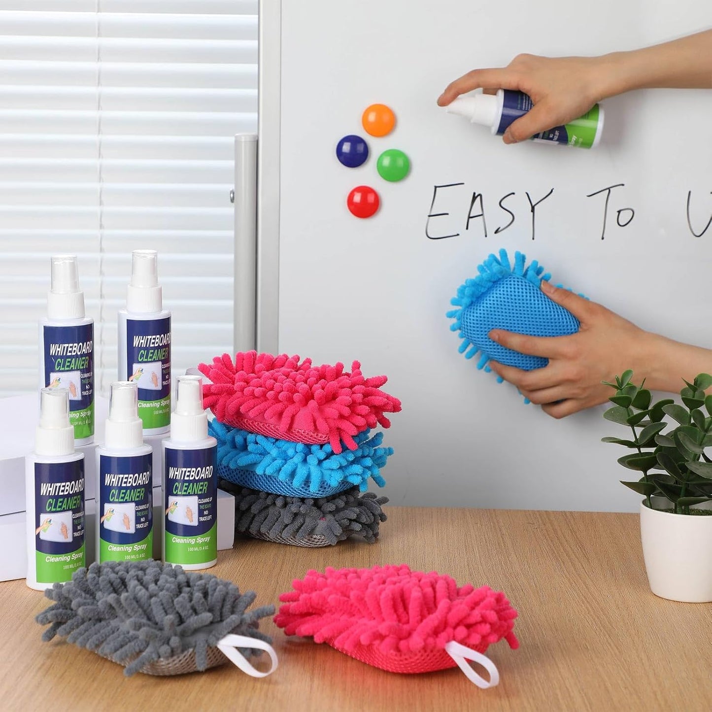 6 Pack Whiteboard Cleaner 3.4 Fl oz White Board Cleaning Spray Dry Erase Board Cleaner with Microfiber Shag Whiteboard Eraser Removes Stubborn Marks from Chalkboard(Magnetic)