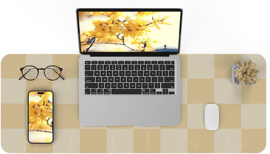 Leather Desk mat,Non-Slip Desk mat,Waterproof PU Leather Desk pad Protector, Large Mouse pad Cute, Easy Clean Laptop Desk Writing Mat for Work/Home/Decor(Beige 31.5" x 12")