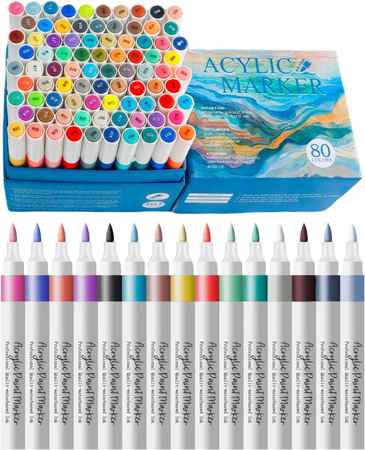 80 Brush Markers Pens,Water-based Ink and Quick-Drying,Painting Supplies Perfect for Plastic Sheets Fabric Bags Ceramics Stone Pottery Wood and Handmade Crafts（80 Colors）