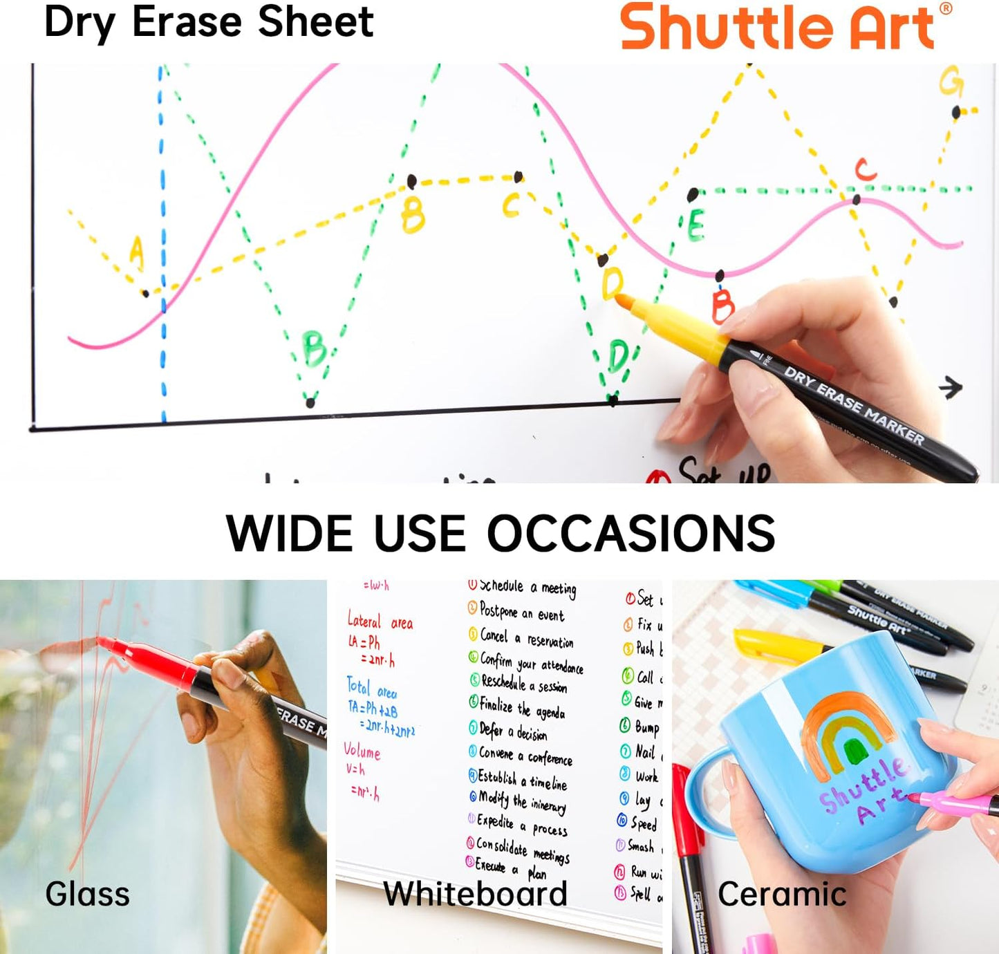 Shuttle Art Dry Erase Markers, 32 Pack 16 Colors Whiteboard Markers,Fine Tip Dry Erase Markers for Kids,Perfect For Writing on Whiteboards,Dry-Erase Boards,Mirrors,Calender,School Office Supplies