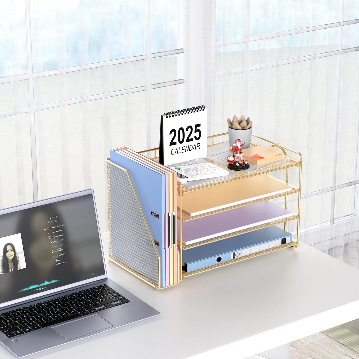 gianotter 4-Tier Paper Organizer With Magazine Holder, Desk Organizers and Accessories, Gold Desk Accessories, File Organizer for Office Supplies Storag(Gold)