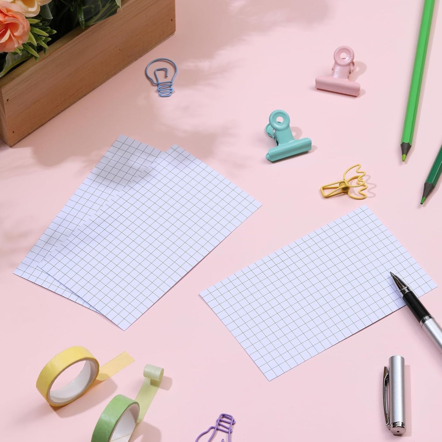 Extra Heavyweight Grid Index Cards 3x5 Inch 92lb Weight Double Sided Graph Ruled Notecards Thick Flash Cards for Note-Taking, Studying, and Organization, Ideal for School, Home and Office - 300 Count