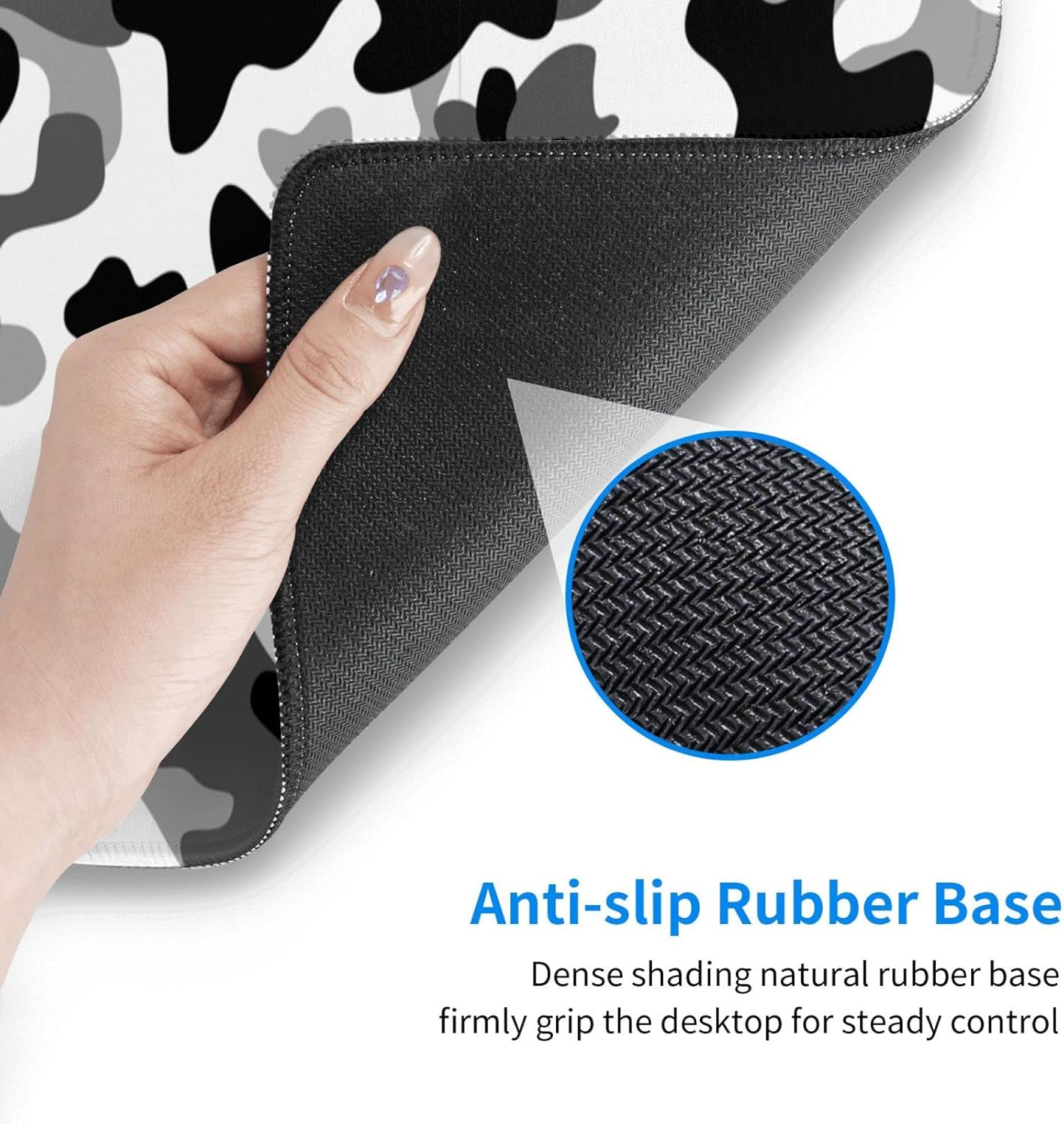 Large Mouse Pad Gaming, Camouflage XL Mousepad, Waterproof Long Stitched Non-Slip Base Computer Keyboard Mats for Desk for Women and Girl School Office Decor, (Black and White, 31.5 * 11.8 Inches)