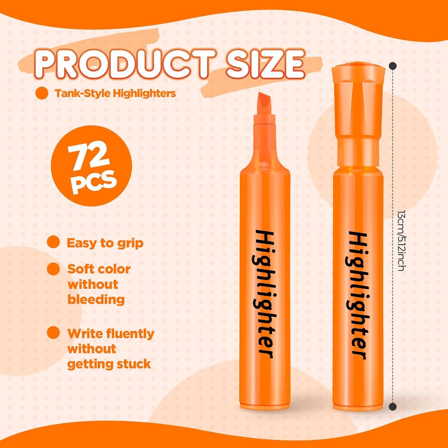 Qilery 72 Pack Highlighters Bulk, Tank Style Chisel Tip Highlighters Markers Quick Drying for Kids and Adult Coloring, Classroom Home Office School Supplies (Orange)