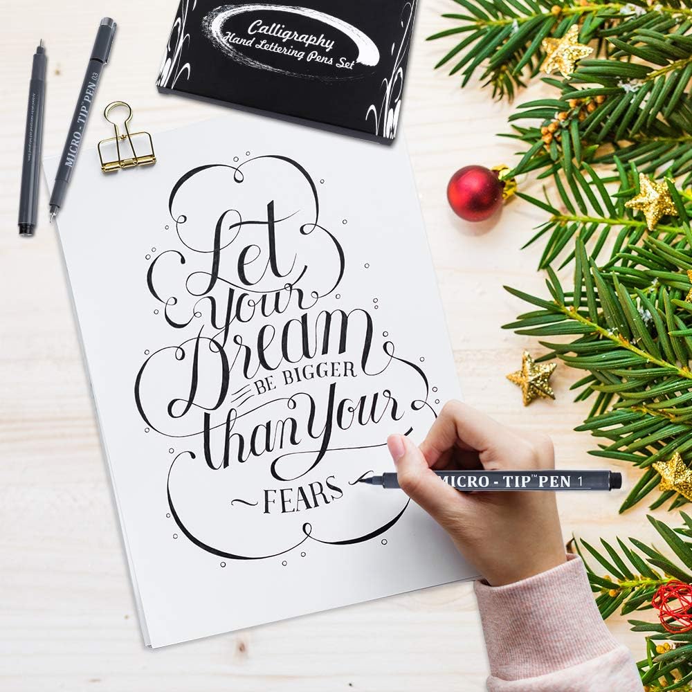 Hand Lettering Pens, 15 Pack Calligraphy Brush Pen Markers Black Ink for Beginners Writing, Lettering, Journaling, Art Drawing, Signature, Illustrations and Office School Supplies