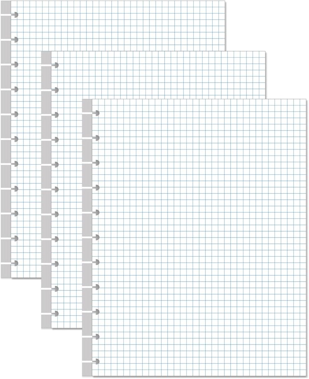 (3-Pack) A4 TUL Discbound Grid Filler Paper - 11 Disc Graph Paper, Letter Size 300Sheets / 600Pages Loose-Leaf Paper, 100gsm White Paper, 8.5'' x 11''