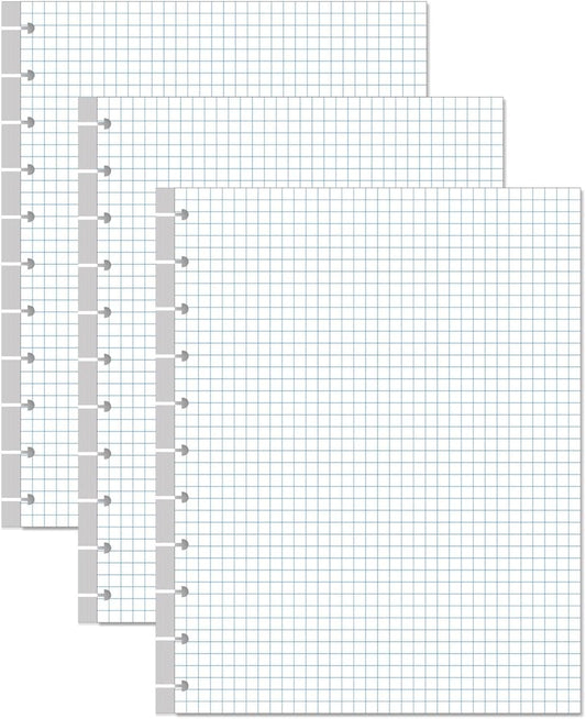(3-Pack) A4 TUL Discbound Grid Filler Paper - 11 Disc Graph Paper, Letter Size 300Sheets / 600Pages Loose-Leaf Paper, 100gsm White Paper, 8.5'' x 11''