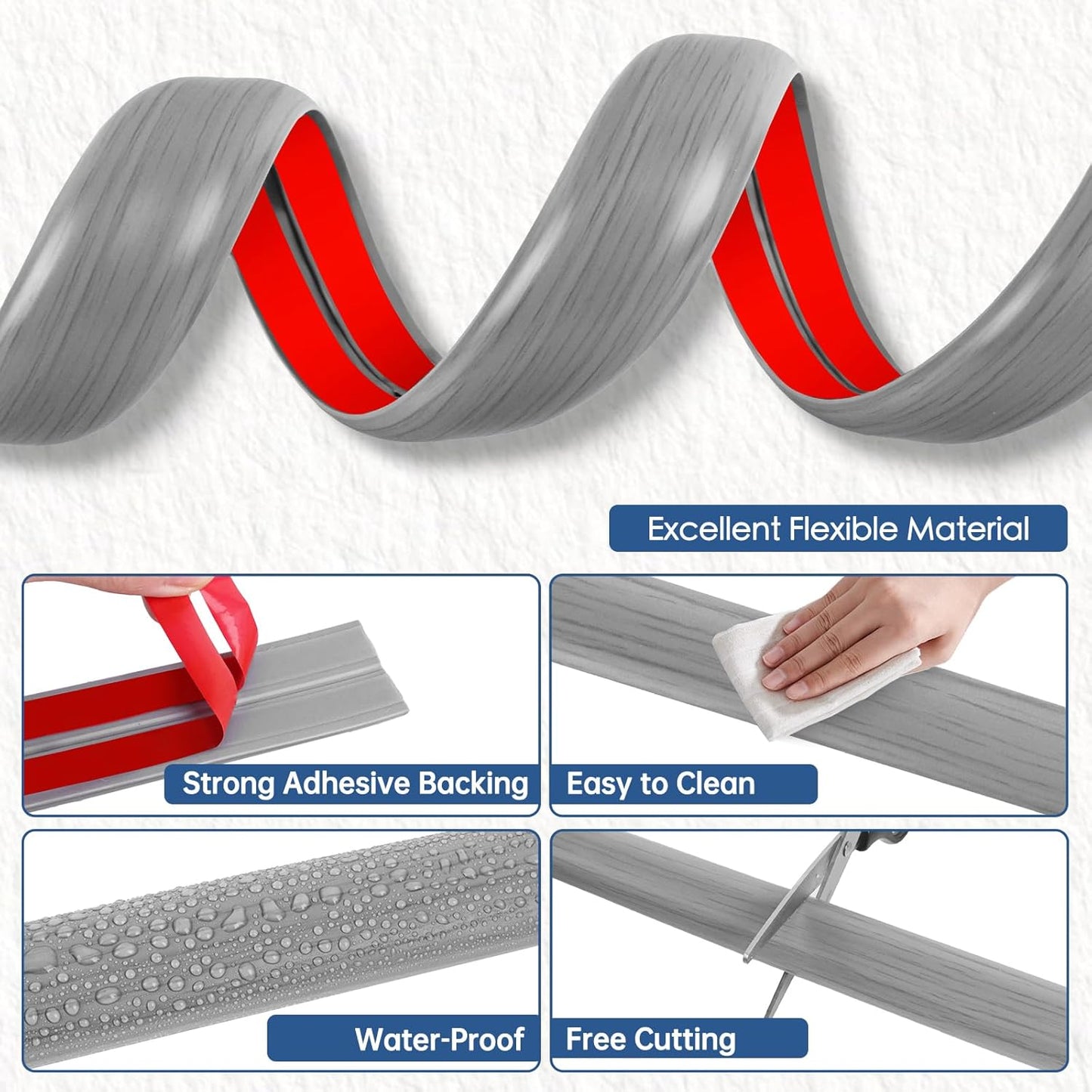 Floor Cord Cover for Wires on Floor Self Adhesive Cord Hider Floor Cable Management Wire Covers for Cords Protector Prevent Cable Trips Cord Cavity W 0.32" x H 0.32", Gray Wood, 20Ft