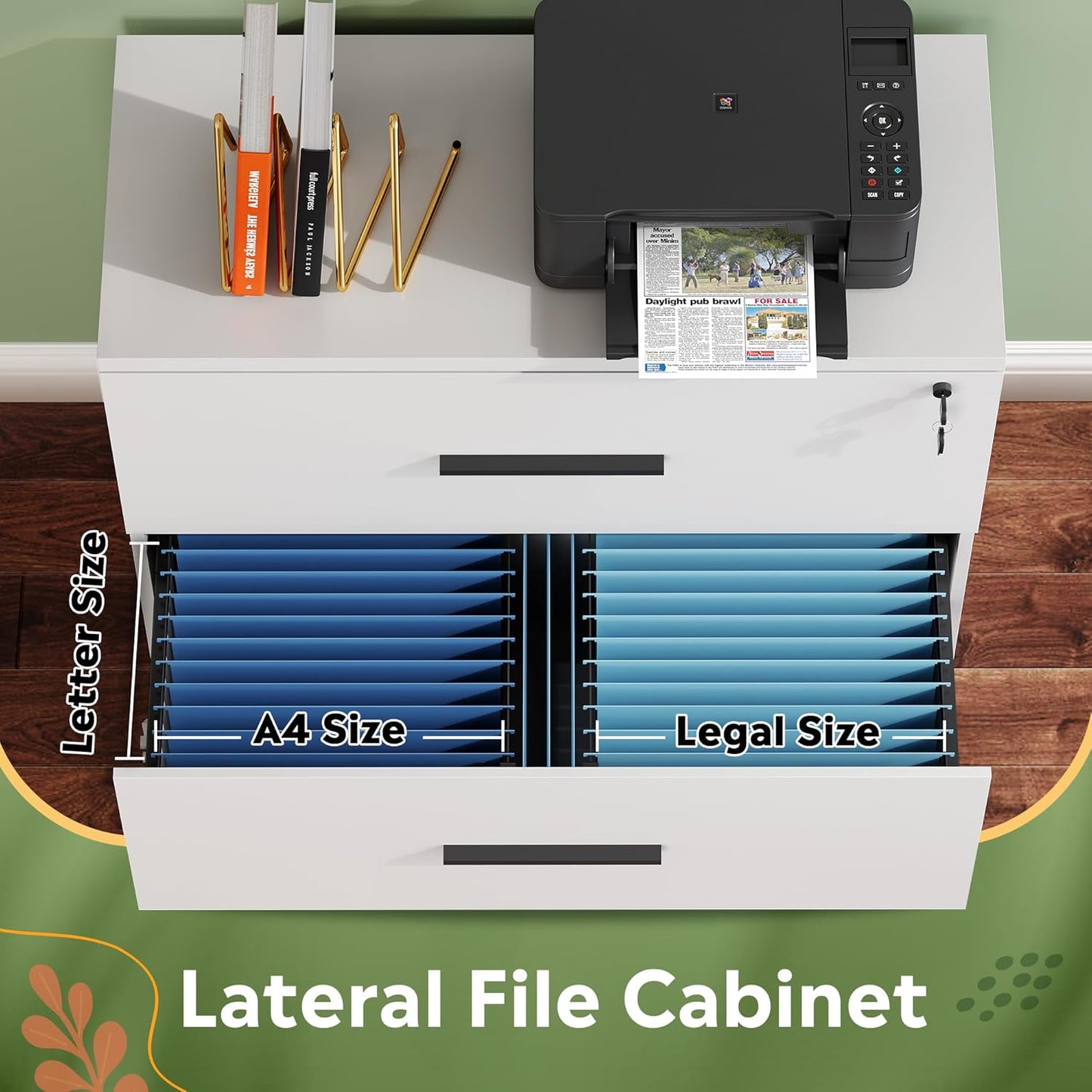 DEVAISE 2-Drawer Wood Lateral File Cabinet with Lock for Home Office, White