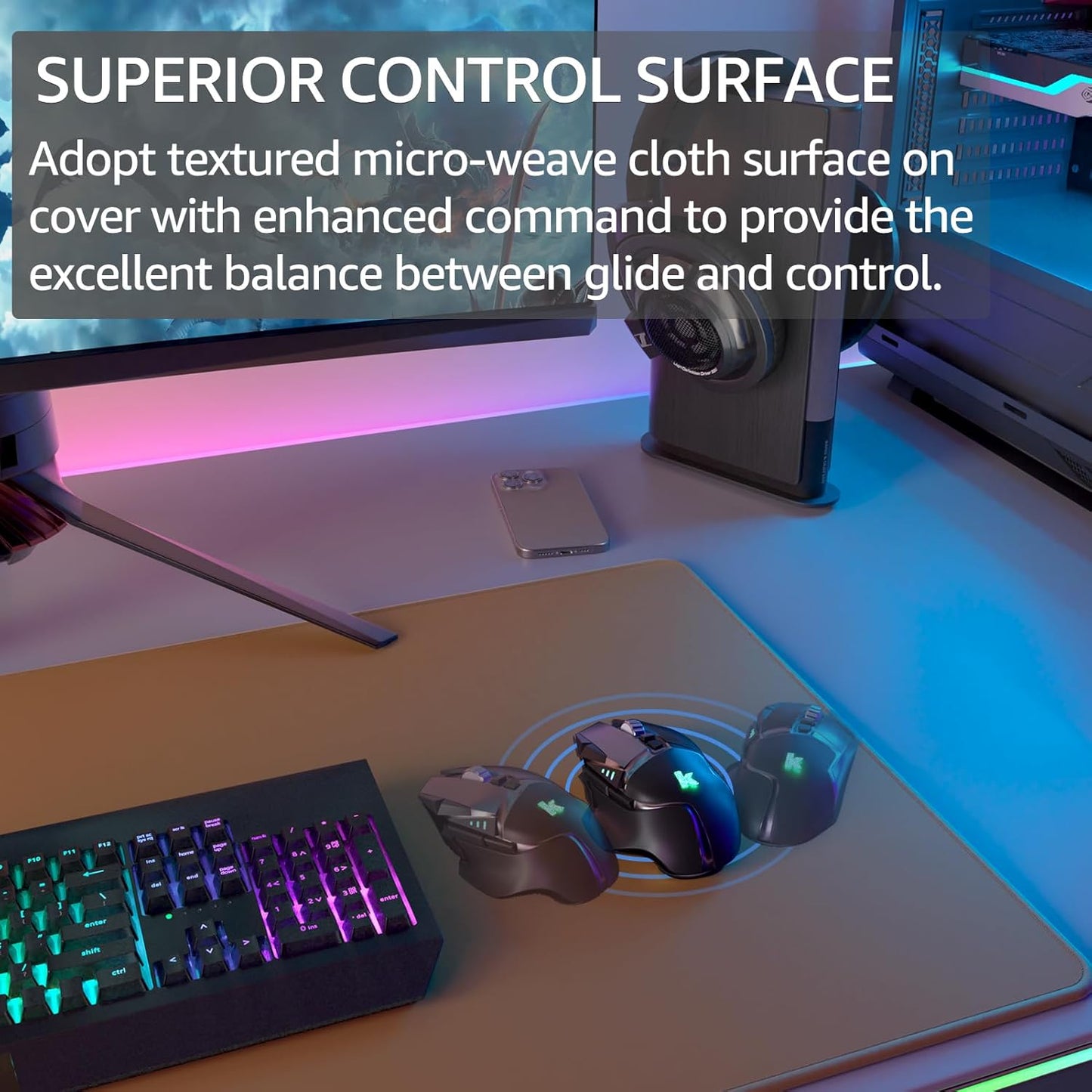 KTRIO Large Gaming Mouse Pad with Stitched Edges, Extended Mousepad with Superior Micro-Weave Cloth, Non-Slip Base, Water Resist Keyboard Pad for Gamer, Office & Home, 31.5x15.7in, Coffee Brown