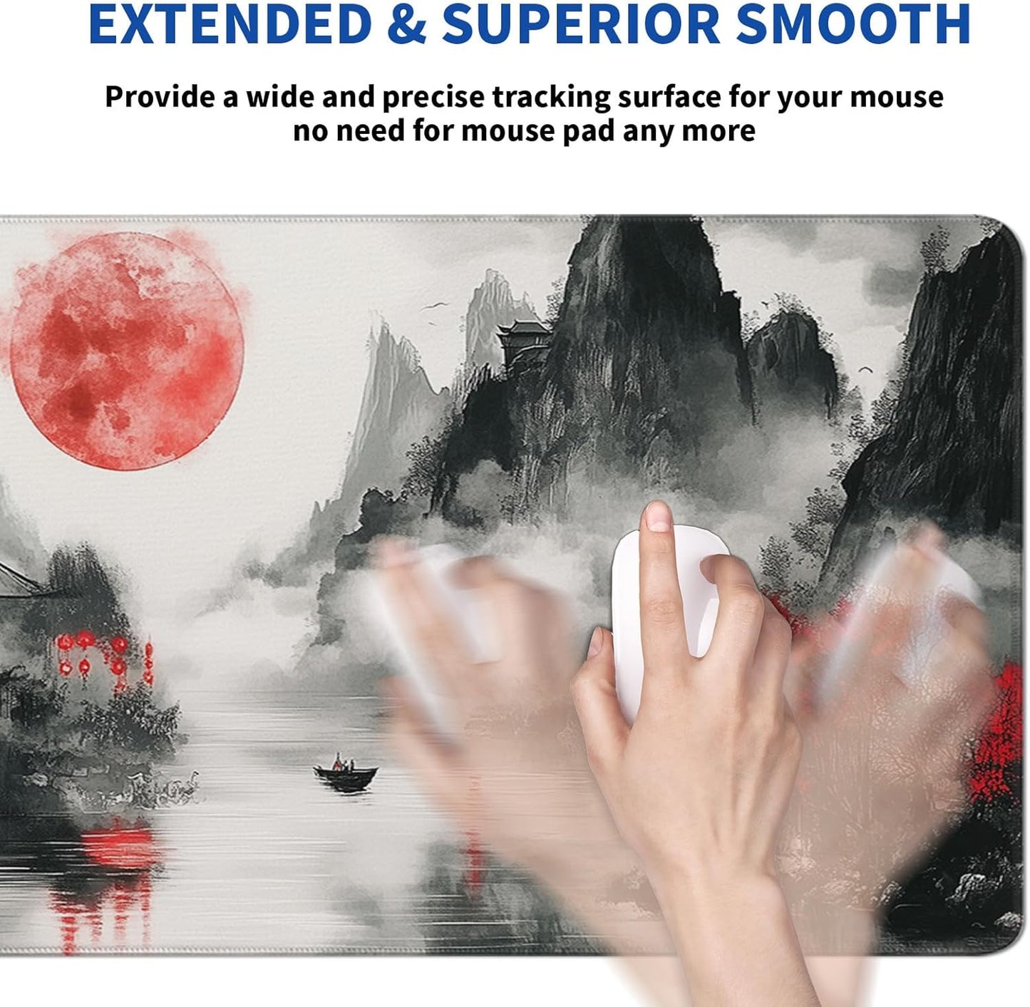 Retro Landscape Mouse Pad Abstract Big Mouse Pad 31.5x11.8 Inch Landscape Texture Non-Slip Rubber Base Large Mousepad Stitched Edges Keyboard Mouse Mat Desk Pad for Office and Home