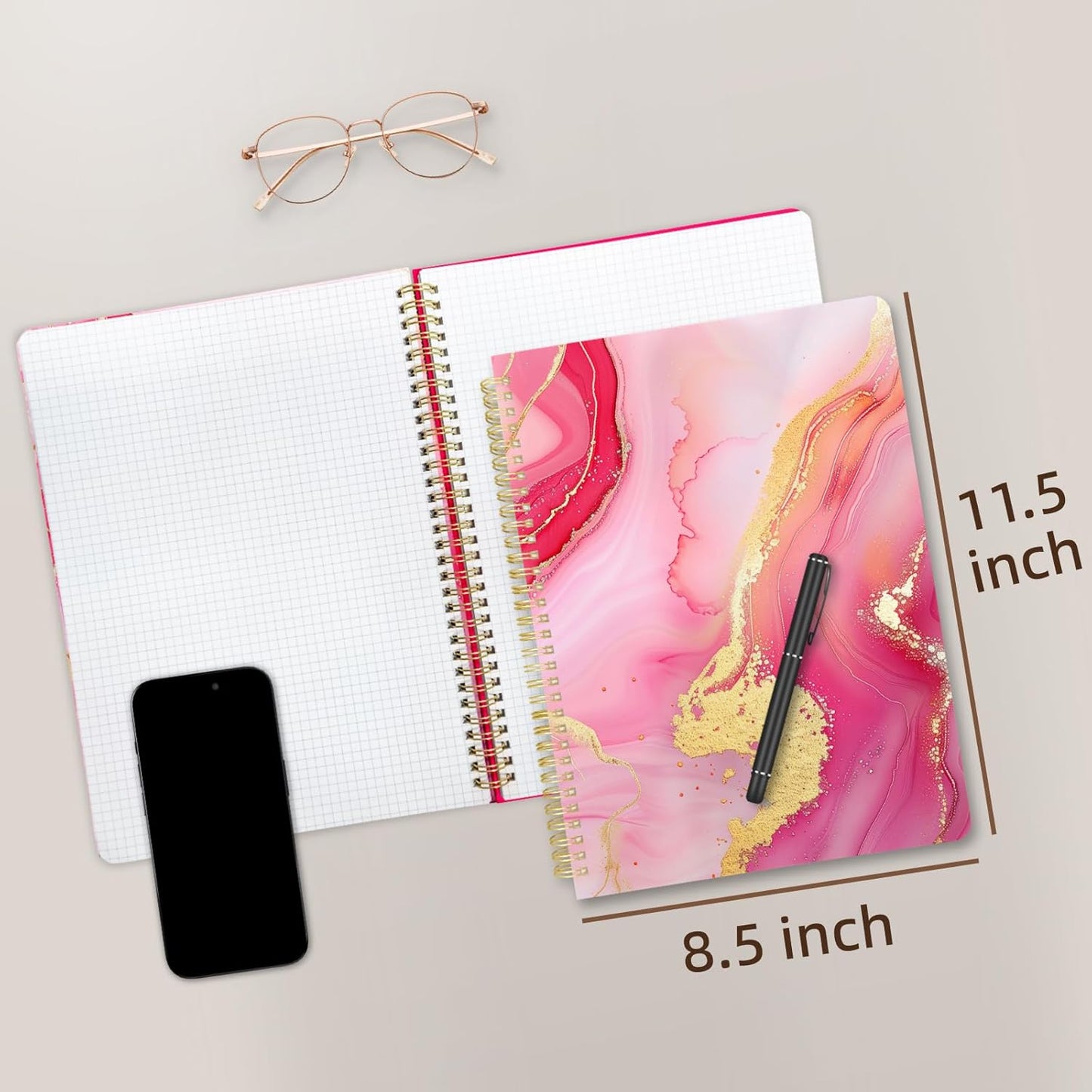 Cute Spiral Notebook journal A4 Aesthetic Pretty Design for Women Girls Kawaii with Pocket, 8.5 x 11 inch, Graph, Marble