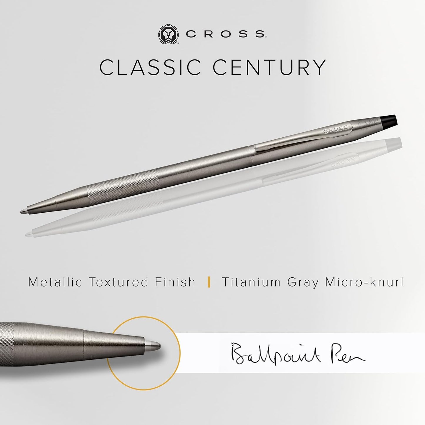 Cross Classic Century Refillable Ballpoint Pen Presented in a Luxury Gift Box - Medium Point, Black Ink, Titanium Gray Micro-knurl