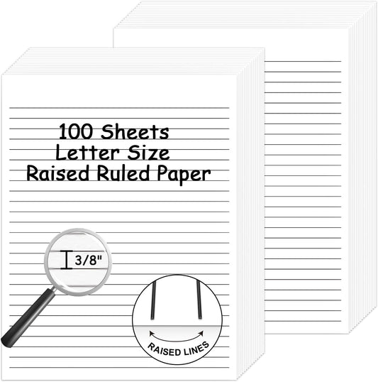 100 Sheets Handwriting Paper 8.5”x11” Narrow Ruled Spacing Raised Line Writing Paper Tactile Handwriting Paper Multi-Sensory Ruled Handwriting Tablet for 3rd Grade and Up
