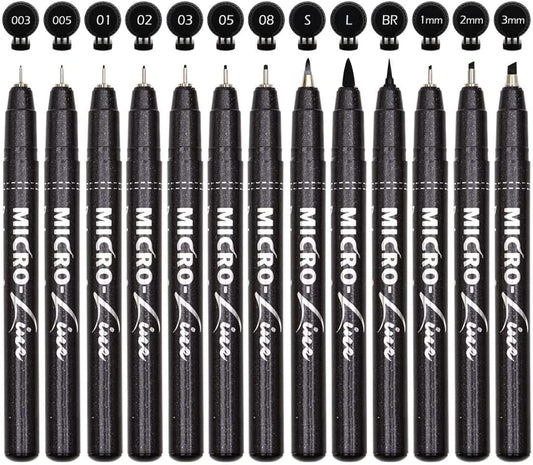 dainayw Micro-Pen Fineliner Ink Pens, 13 Pack Black Micro Fine Point Drawing Pen Waterproof Archival Ink Multiliner Pens for Artist Illustration, Sketching, Technical Drawing, Anime, Manga