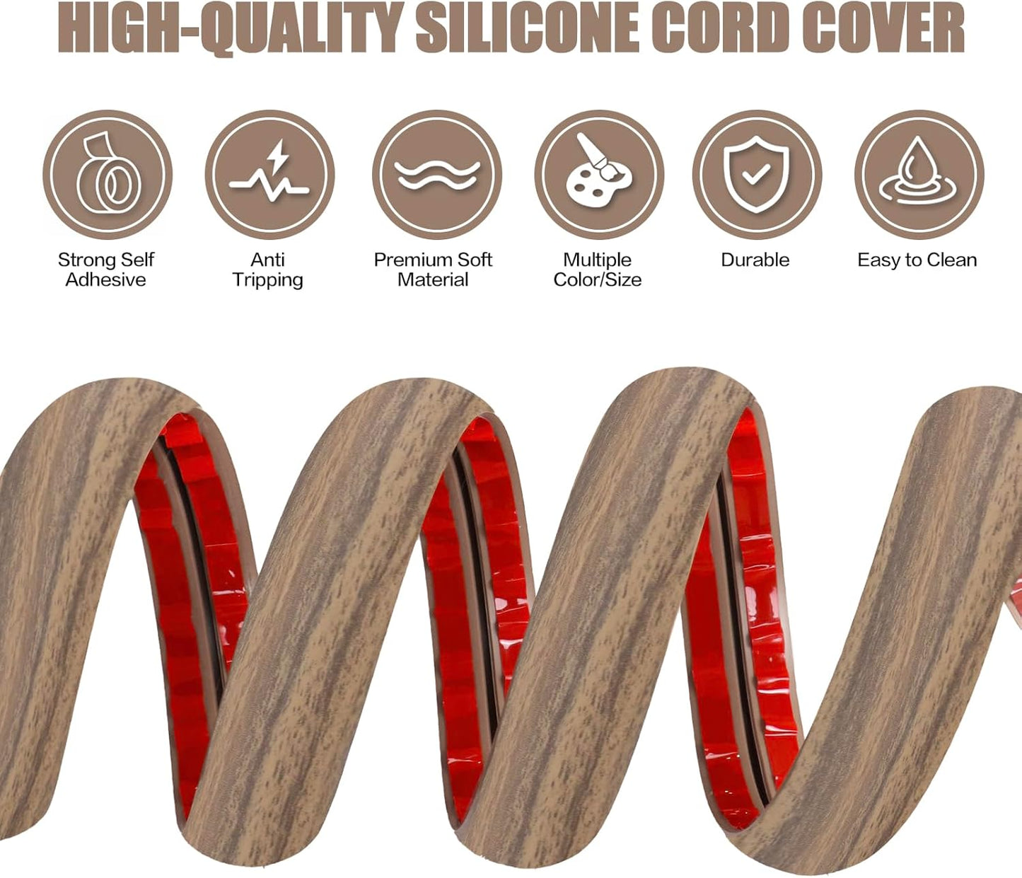 Floor Cord Cover Self Adhesive Cord Hider,10FT Cable Management, Extension Strip Protector for Wires, Prevent Cable Trips for Offices, Gyms, Exhibitions Cavity:0.51"(W) x0.3(H) Woodsmokedbrown