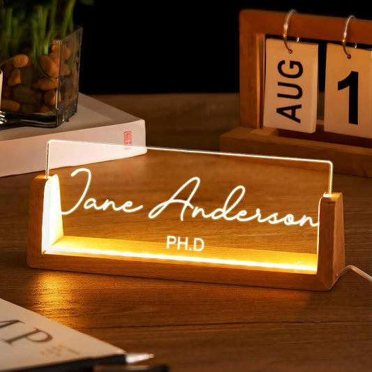 Desk Name Plate Personalized Custom Light Up Office Name Plate Customized Acrylic Name Plates for Desks Personalized Gifts Office Decor for Boss Coworkers Teacher Employee Appreciation Gifts (Design1)