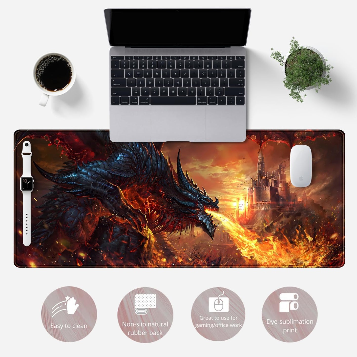 Japanese Desk Mat Dragon Castle Desk Pad Game Aesthetic Mouse Pad Large Gaming Mousepad Extended Keyboard Pad 31.5 x 11.8 in Laptop Computer Mouse Keyboard Mouse Pads for Desk Decor Mat.
