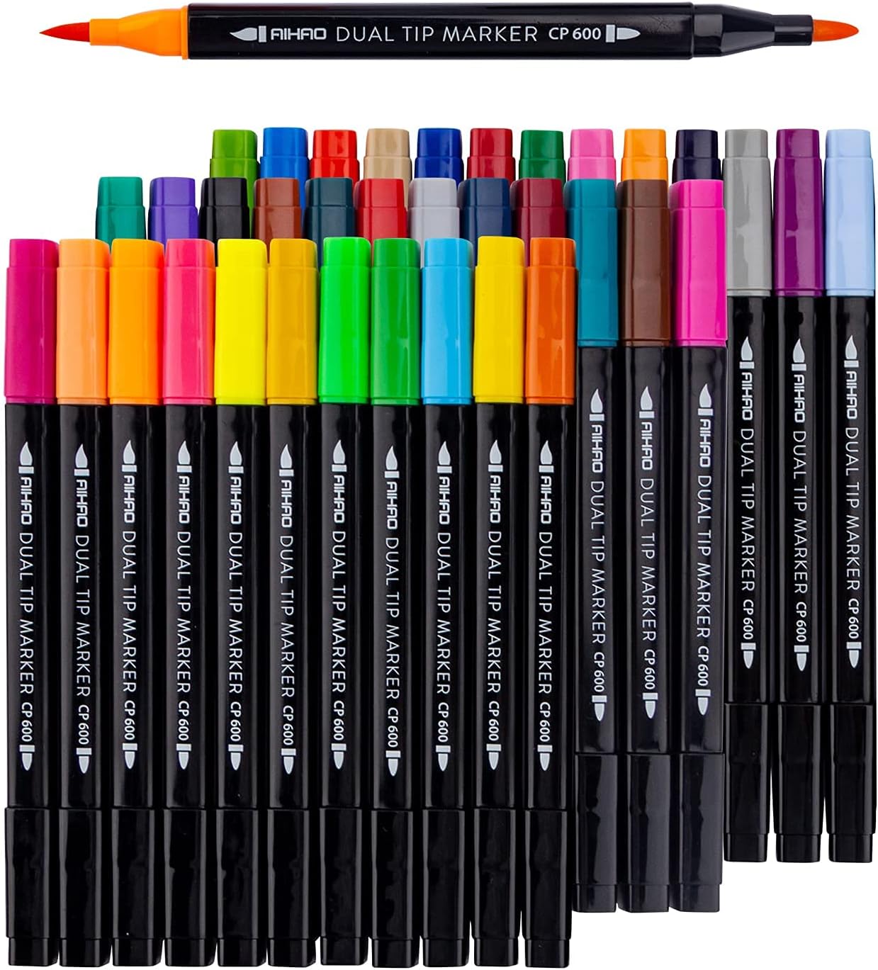 AIHAO Markers for Kids,Dual Tip Markers Set, Brush & Fine Tips, 36 Pack, Super Washable Marker With Stand Portable Box, Coloring, Doodling, Sketching, Art Supplies for Drawing, Journaling