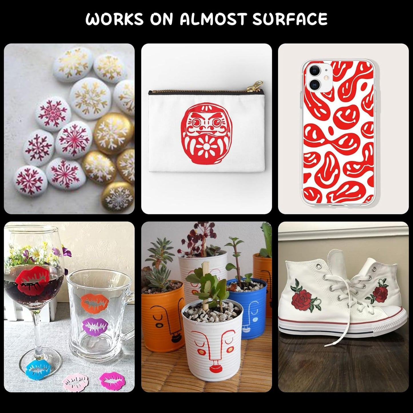 SFAIH Acrylic Red Paint Pens - 8 Pack 2-3MM Medium Tip & 0.7MM Extra Fine White Paint Marker for Rock Painting, Wood, Metal, Fabric, Canvas, Glass, Ceramic, Diy Crafts