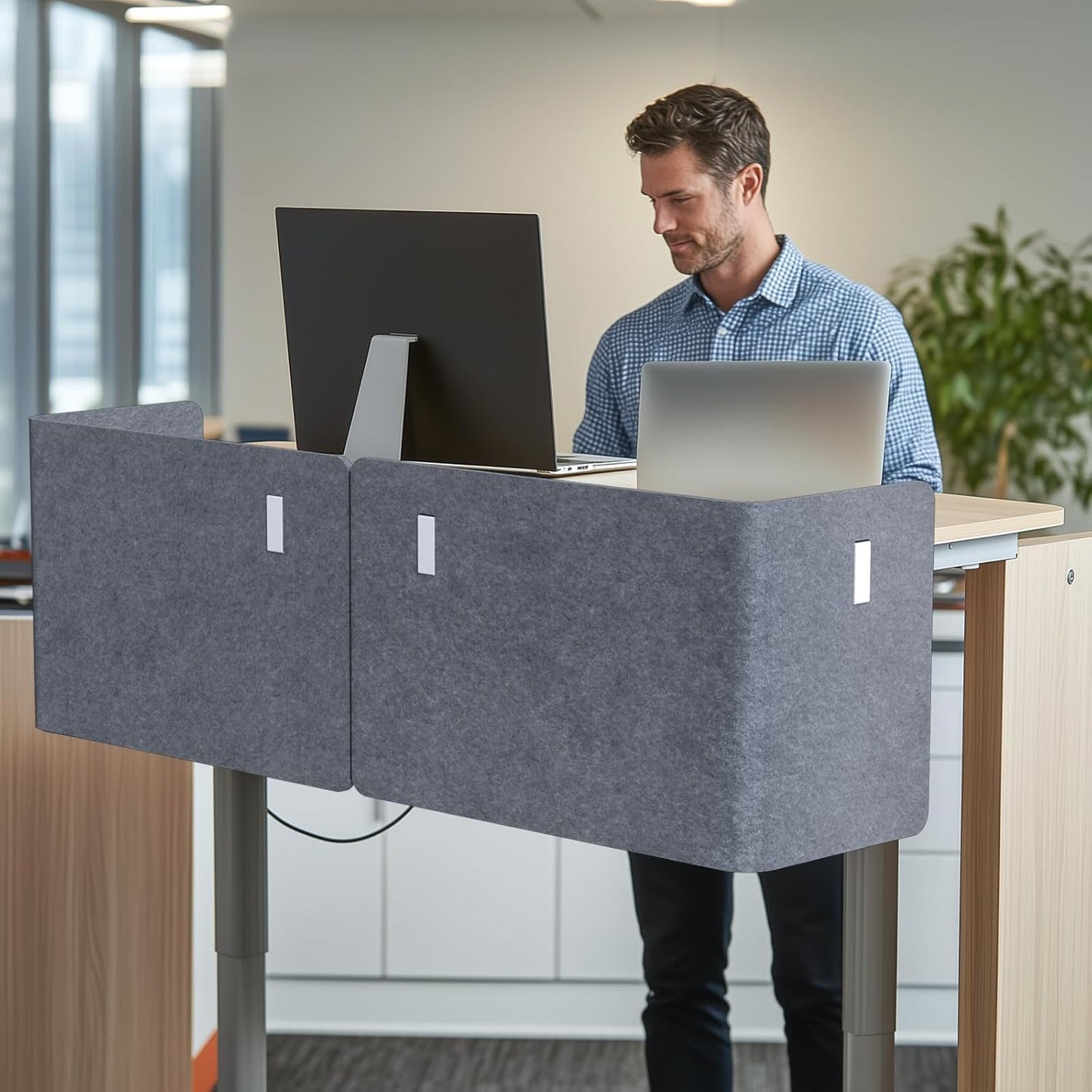 Desk Privacy Panel - Under Desk Modesty Screen & Cubicle Divider, 2PCS L-Shaped Acoustic Partition for Home Office Classroom, Reduces Noise & Visual Distractions (Grey, 47.2" x 15.7")