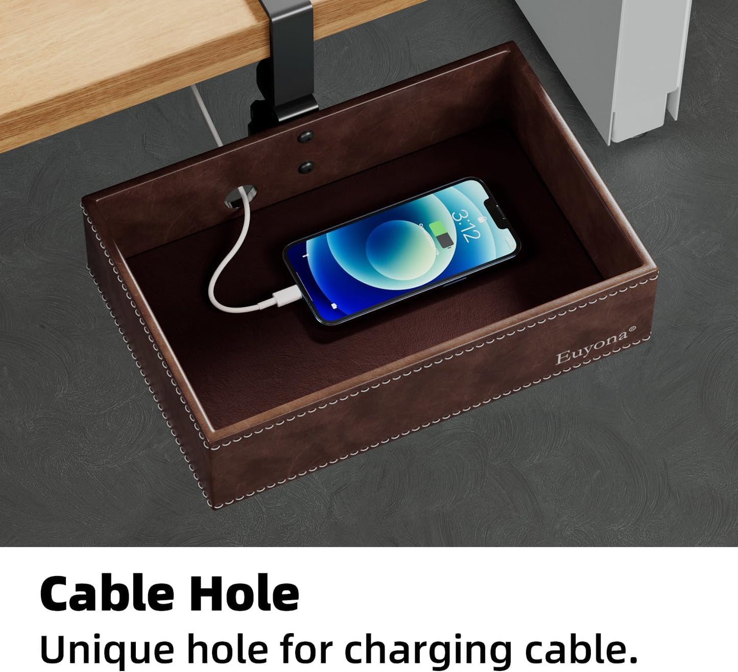 Mesh Hidden Desk Organizer with Swivel Drawer, Heavy-Duty C-Clamp Mount for Office Supplies, Art Tools & Pencil Storage – Easy Install Desktop Accessories (Coffee)