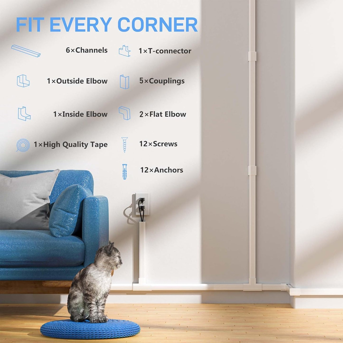 Delamu Large TV Cord Hider Wall, 94.5in Cord Covers for 3-4 Wires on Wall, Easy Set up Cable Hider Cable Management, Wire Hiders Wire Covers for TV Cords, Cables Cover Raceway, 6x W1.18 H0.67in, White