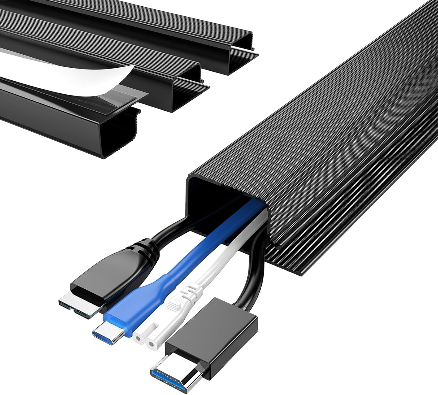 Delamu 4 Pack Cord Organizers for Desks, 62.8in Cable Organizer Cable Management Under Desk, Self Adhesive Wire Management Raceway, Desk Organizers and Accessories for Office&Home Organization, Black