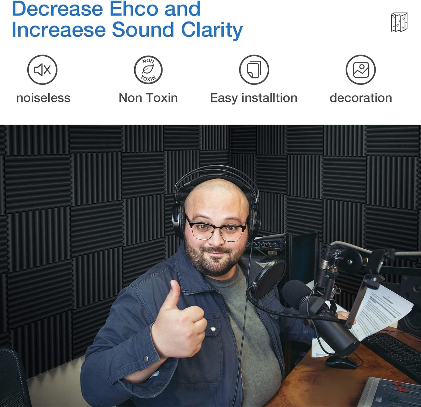 12 Pack Sound Proof Foam Panels for Walls,Self-Adhesive Foam Acoustic Panels Sound Absorbing,High Density Quick-Recovery Soundproof Wall Panels 12" X 12" X 1"-Purple