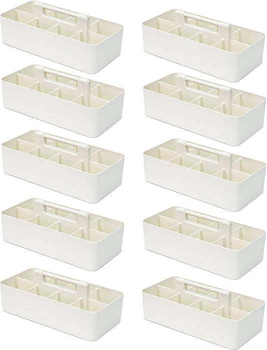 -Large Portable Caddy, DIY Dividers, 8 Compartments, School Office Supplies Home Business Organizer,Portable Basket with Handle Storage Organizer Modern Made in USA (10 PACK, Ivory)