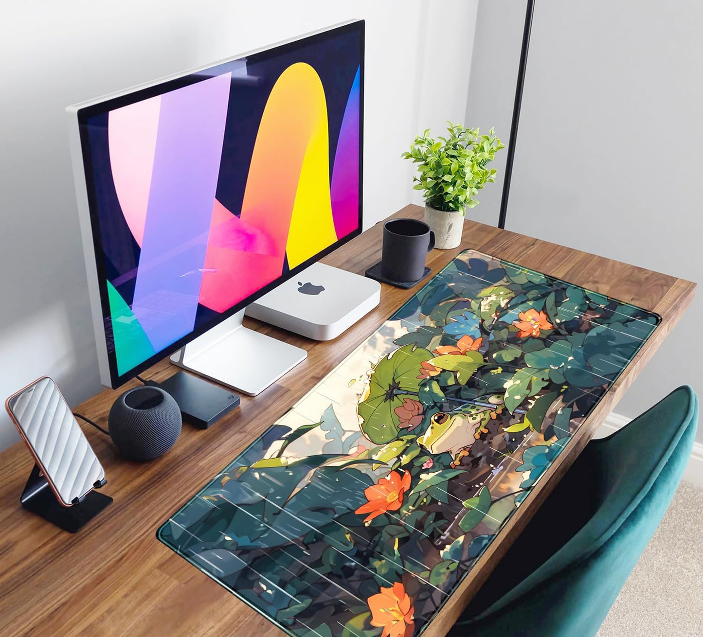 Anime Frog Mouse Pad Desk Mat Cure Frogs On Rainy Days Green Desk Decor Mat, Large Gaming Mouse Pad for Desk Computer Keyboard Laptop, Desk Decor Home Office Accessories for Girl with Stitched Eges