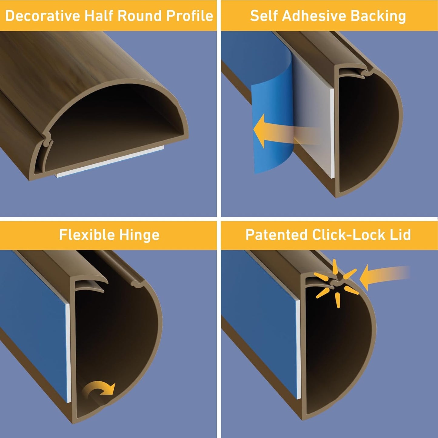 D-Line Half Round Cord Hider, Patented Cable Cover, Hide TV Wall Mount Wires, Raceway for Cords, Decorative Wire Covers, Paintable, Adhesive - 2X 1.18in W x 0.59in H x 39in L - Wood-Effect